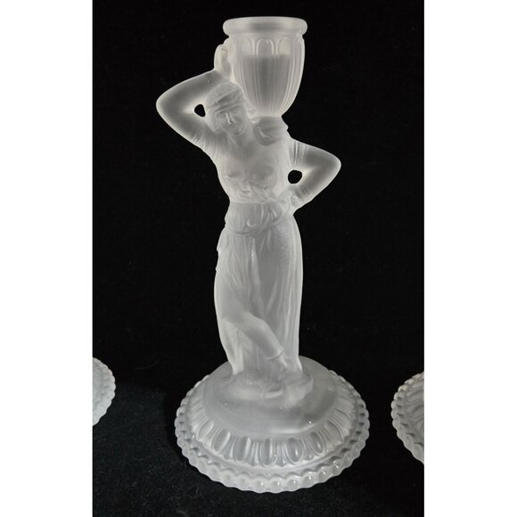 Vintage Fostoria Frosted Glass Figural Candlesticks Rebecca at the Well - Picture 3 of 10